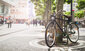 Fahrrad an Baum angeschlossen